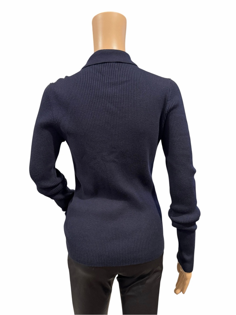 Faherty Womens Mikki Ribbed Polo Cotton Cashmere Sweater Navy Size M MSRP $168 - Picture 4 of 12